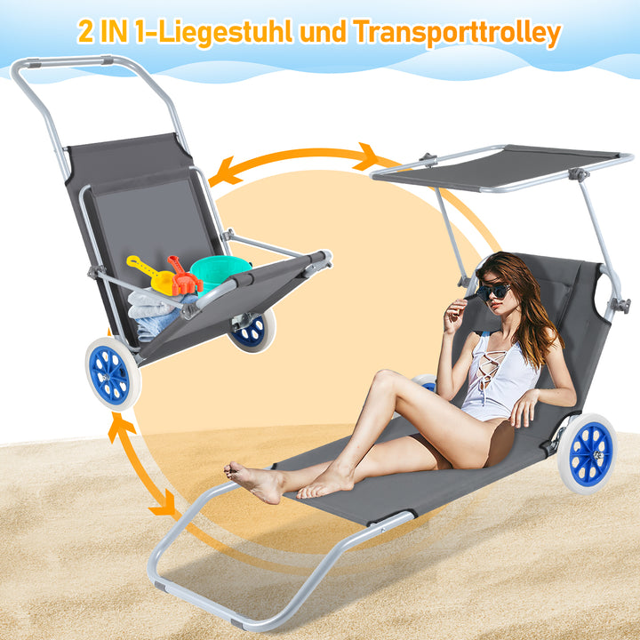 Sonnewelt Sonnenliege klappbar Aluminium mit Rollen und Sonnendach