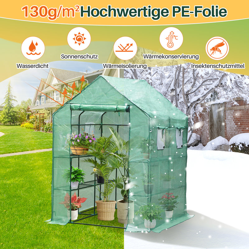 Sonnewelt Foliengewächshaus Gewächshaus mit Regalen