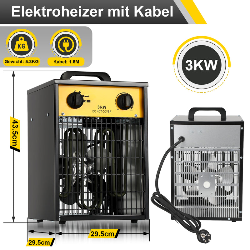 Sonnewelt 3KW Elektroheizer Heizlüfter mit integriertem Thermostat