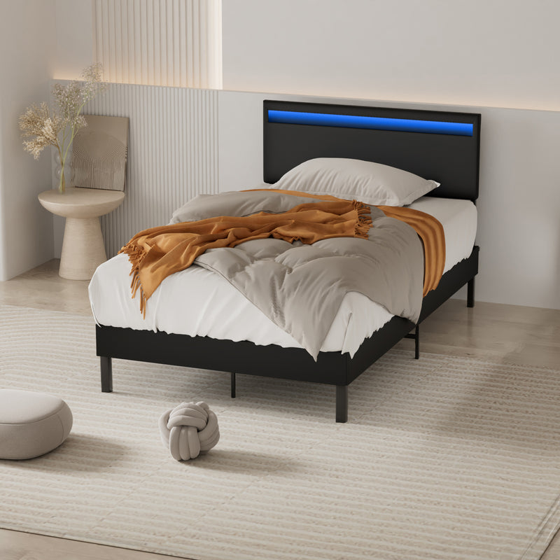 Sonnewelt Polsterbett Bettgestell mit Kopfteil Leder LED-Beleuchtung