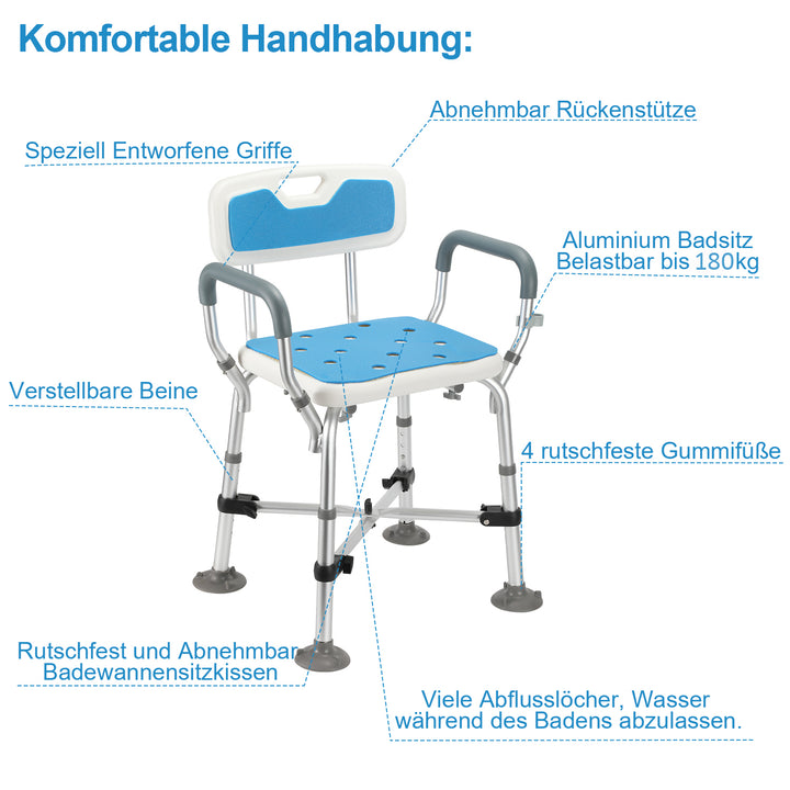 Sonnewelt Duschhocker Duschstuhl mit Doppelt Verstärktem Querbalken