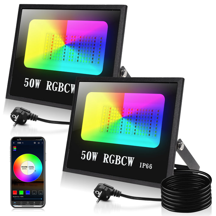 Sonnewelt RGB LED Strahler 50W 2 Stück Bluetooth APP-Steuerung