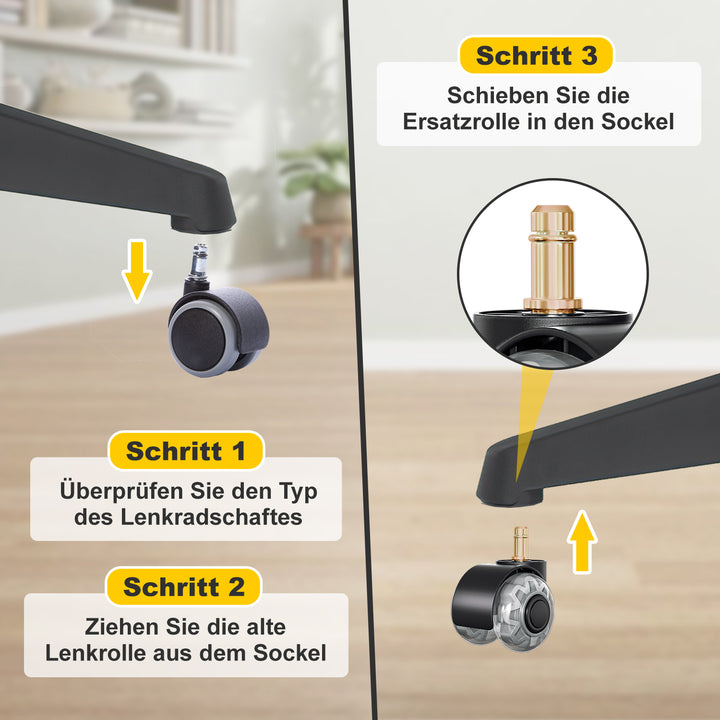 Sonnewelt 5 Stück BürostuhlRollen Drehstuhlrollen 10mm x 22mm