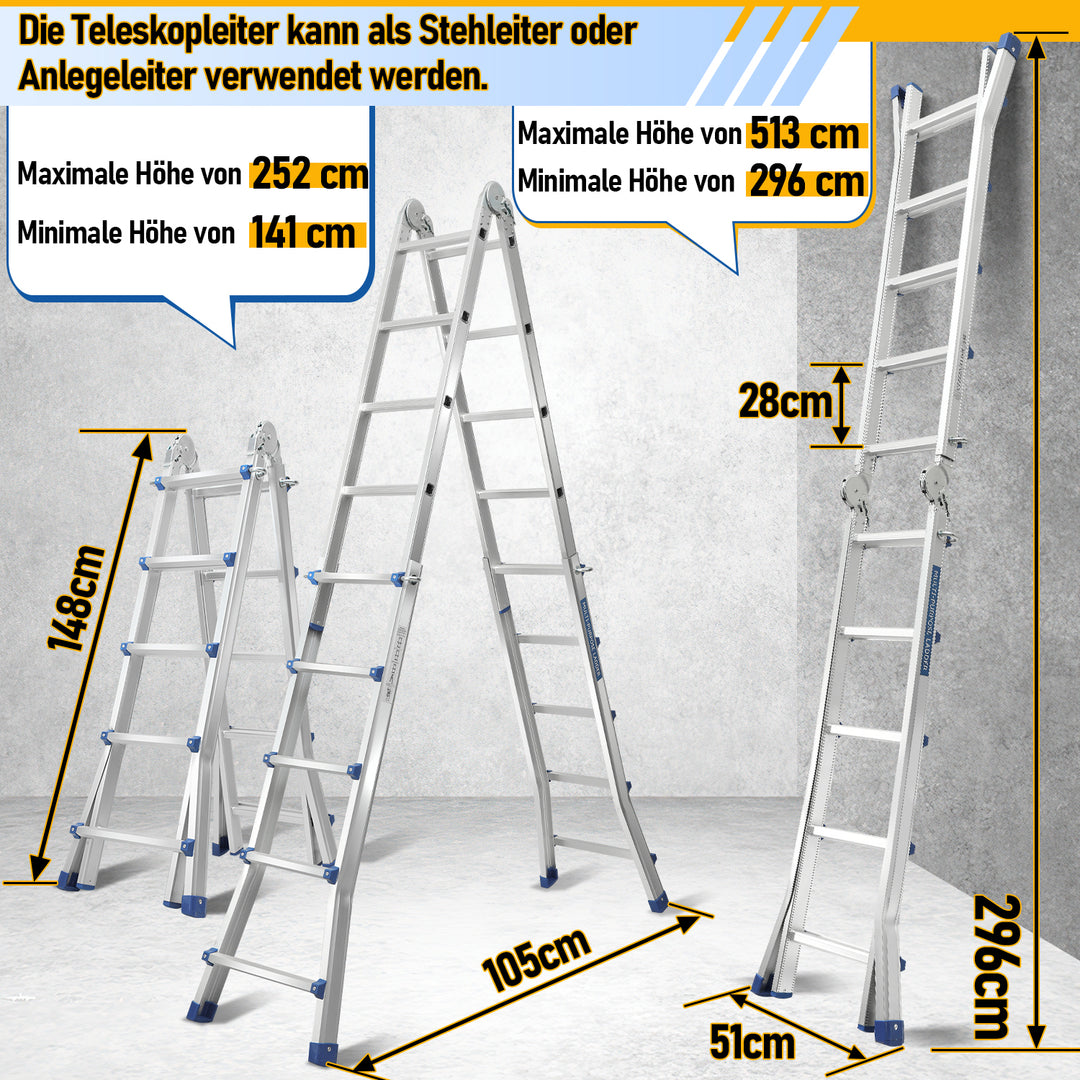 Sonnewelt Teleskopleiter Multifunktionsleiter 3 in 1 Aluleiter
