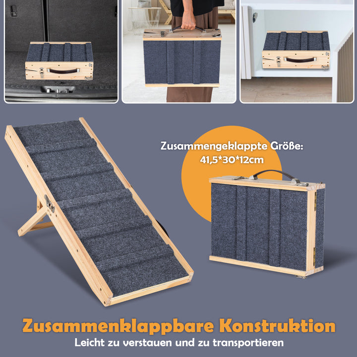Sonnewelt Faltbare Hunderampe aus Holz Haustierrampe 4 Stufen