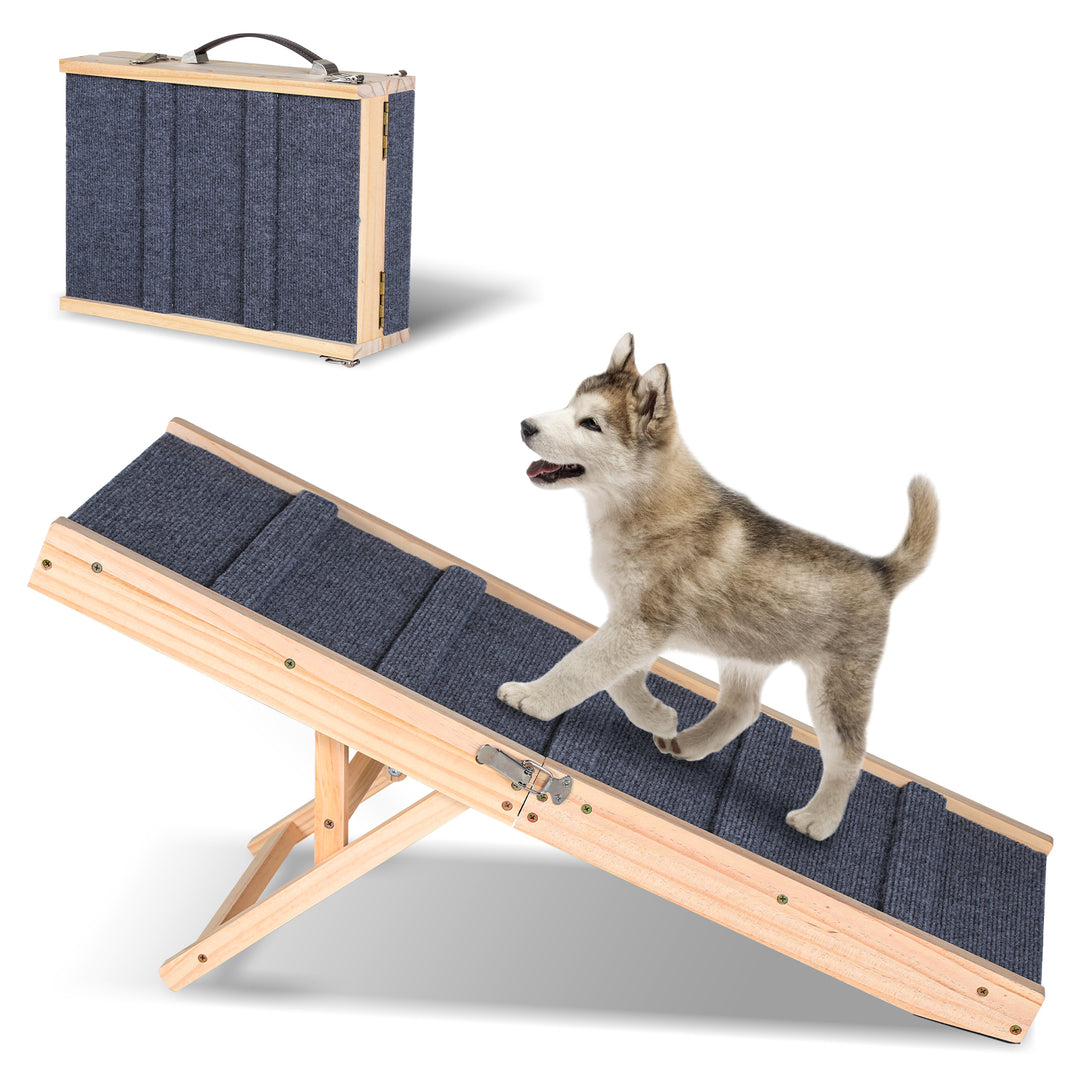 Sonnewelt Faltbare Hunderampe aus Holz Haustierrampe 4 Stufen