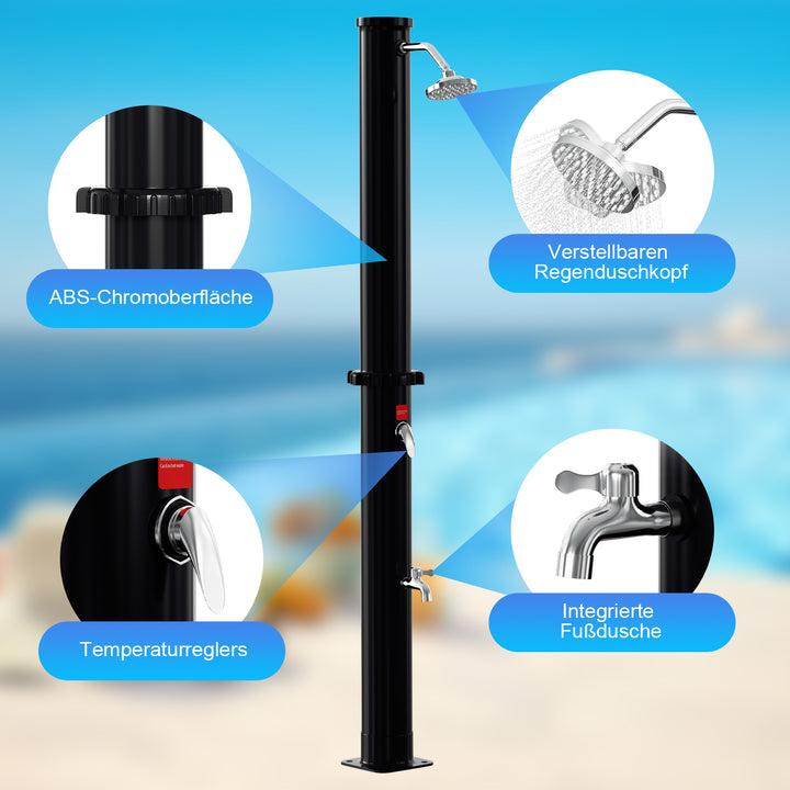 Sonnewelt solar shower with shower head, foot shower and protective cover 20L