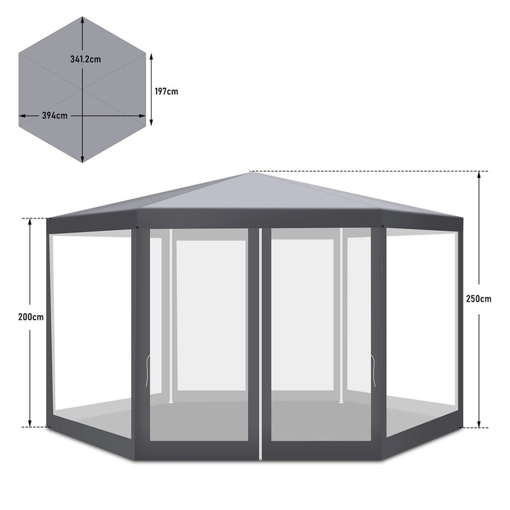 Sonnewelt Pavillon Gartenzelt mit Moskitonetz Wasserdicht 6-eckig