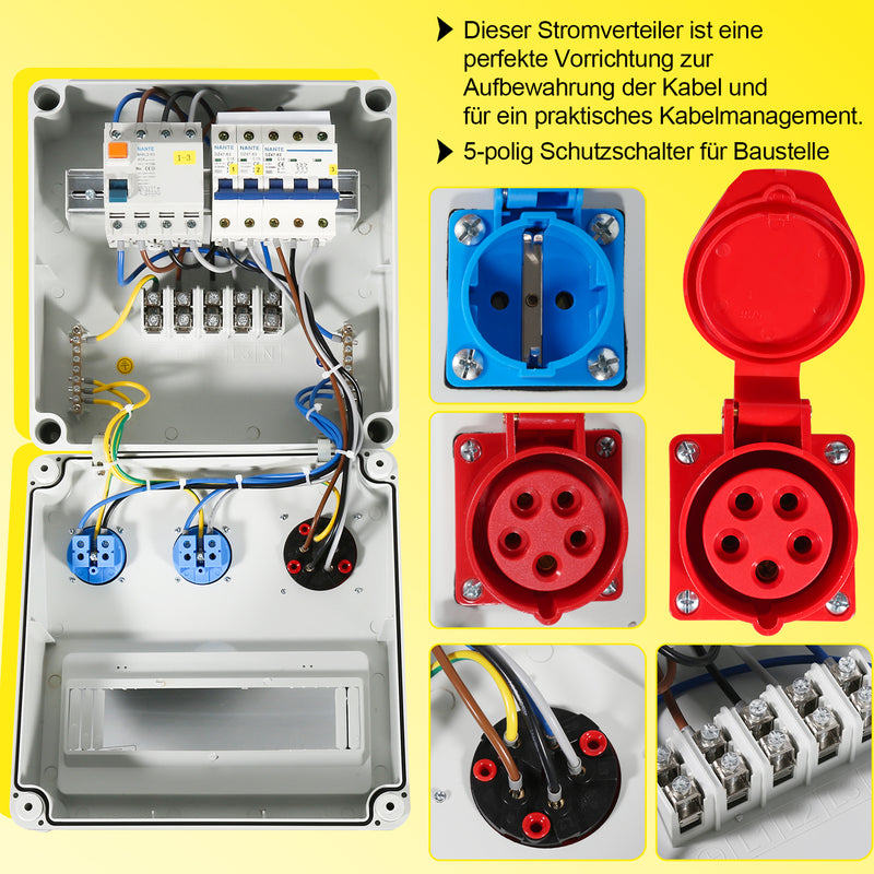 Sonnewelt Wandverteiler FI 2xSchuko-Steckdose und CEE-Steckdose 16A