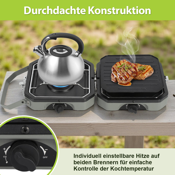 Sonnewelt Campingkocher 2-in-1 Gascampingherd Faltbarer