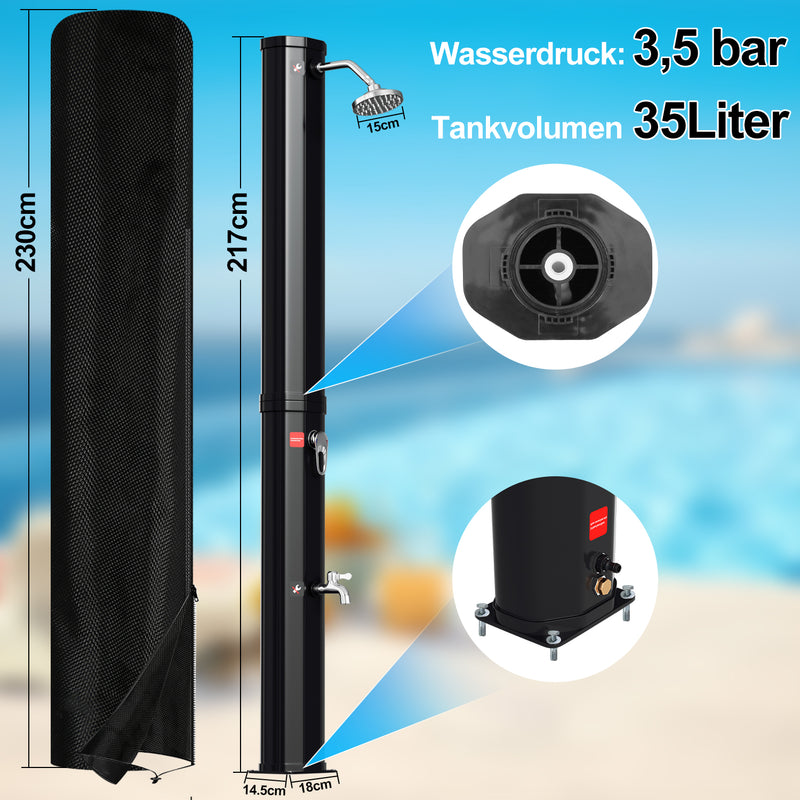 Sonnewelt Solardusche 35L Solardusche Gartendusche Inkl. Schutzhaube