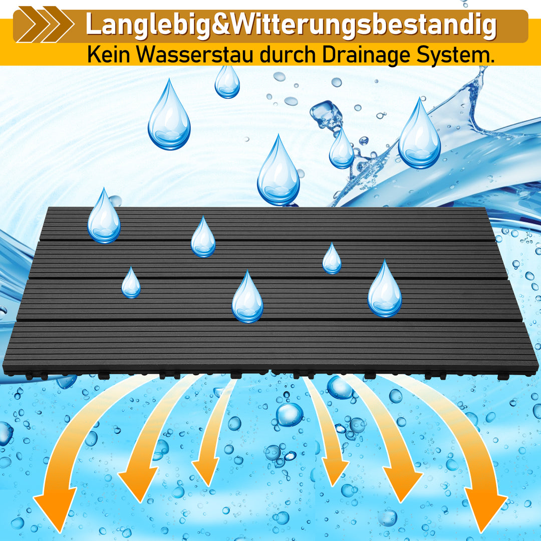 Sonnewelt WPC Terrassenfliesen 30x60cm 6er Set in Holzoptik
