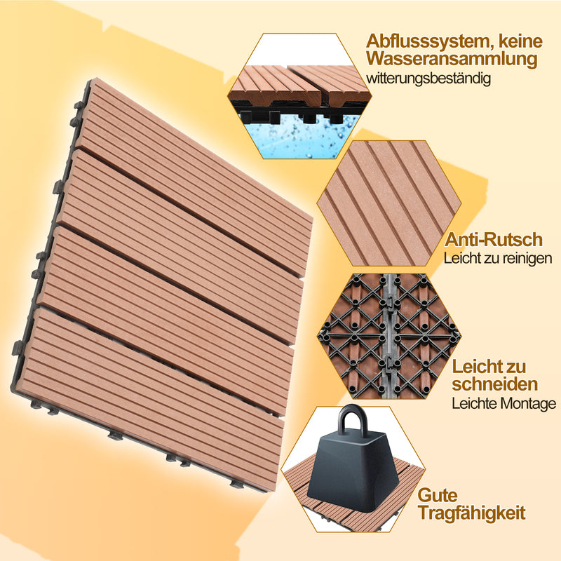 Sonnewelt WPC Terrassenfliesen 30x30 cm 11er Set in Holzoptik