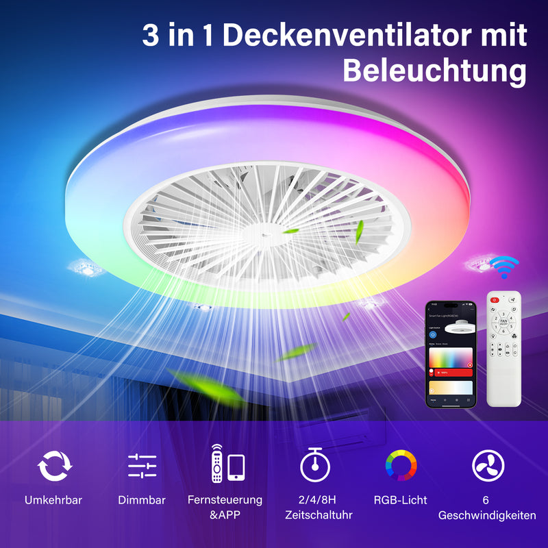 Sonnewelt Deckenventilator mit Beleuchtung RGB mit Fernbedienung
