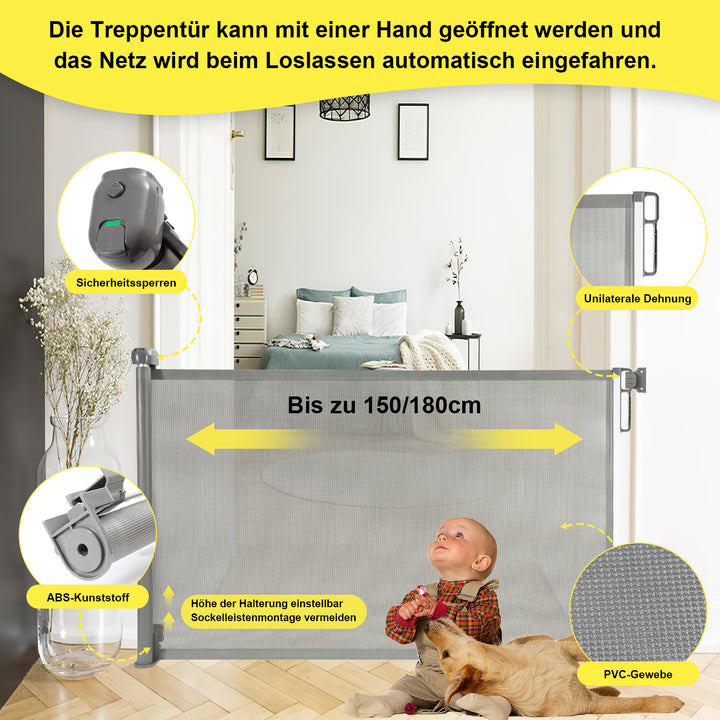 Sonnewelt Treppenschutzgitter Türschutzgitter Ausziehbar 0-150cm/180cm