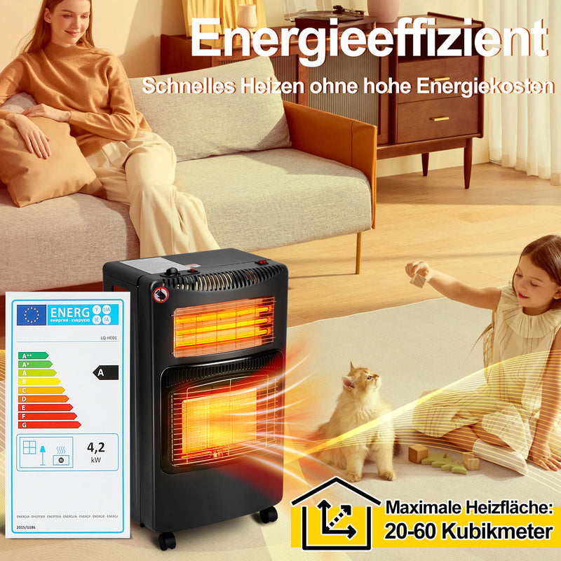 Sonnewelt Gasheizung 4200w und 1260w Gas-Elektro-Heizgerät mit Gasdruckregler, Gasschlauch, Gasflaschen Adapter