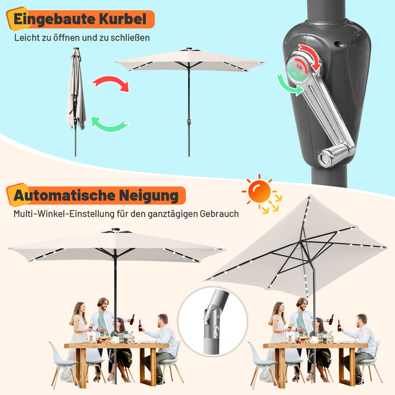Sonnewelt Sonnenschirm 210x140 / 300x200cm Rechteckig mit LED Solar