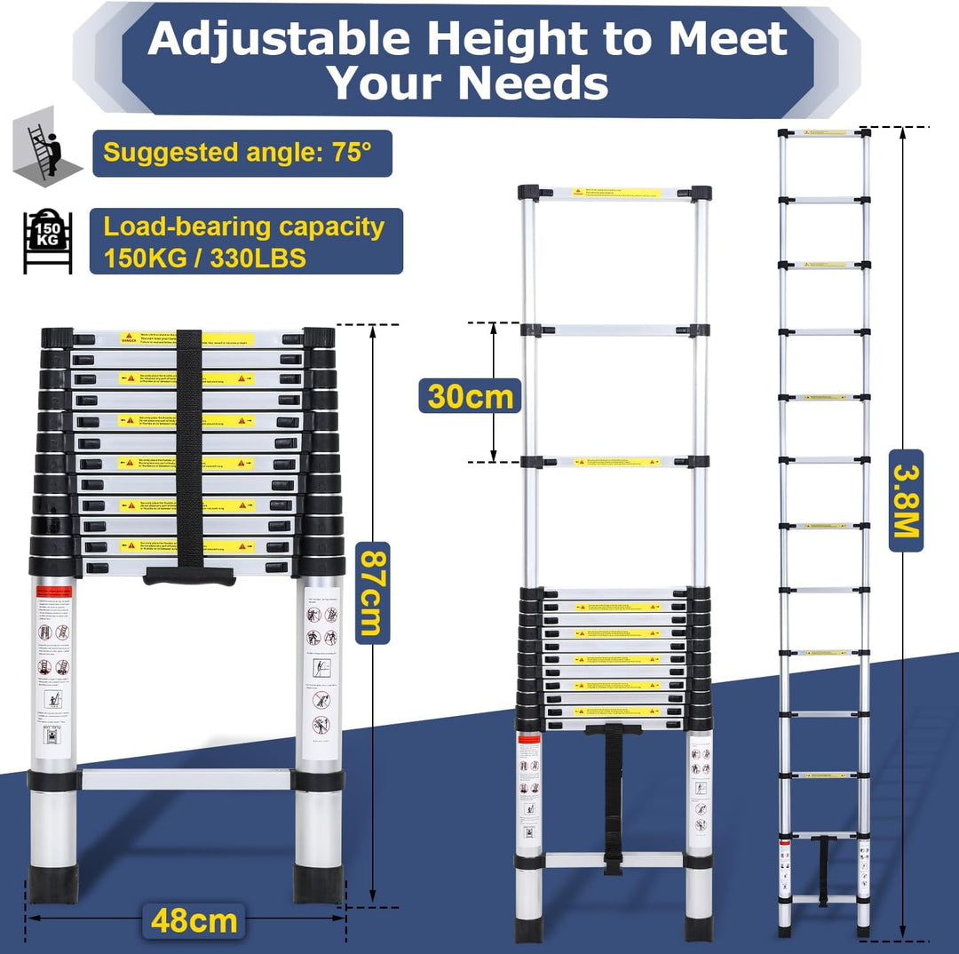 Sonnewelt Teleskopleiter Aluminium Belastbarkeit bis zu 150kg 2.6m-5m