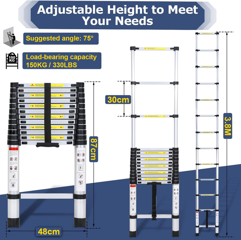 Sonnewelt Teleskopleiter Aluminium Belastbarkeit bis zu 150kg 2.6m-5m