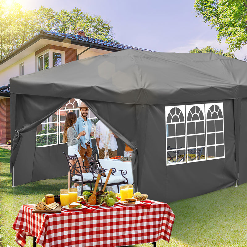 Sonnewelt Pop-Up Pavillon Gazebo mit Zentralverriegelung 3x6m mit Seiten