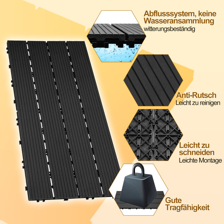 Sonnewelt WPC Terrassenfliesen 30x60cm 6er Set in Holzoptik