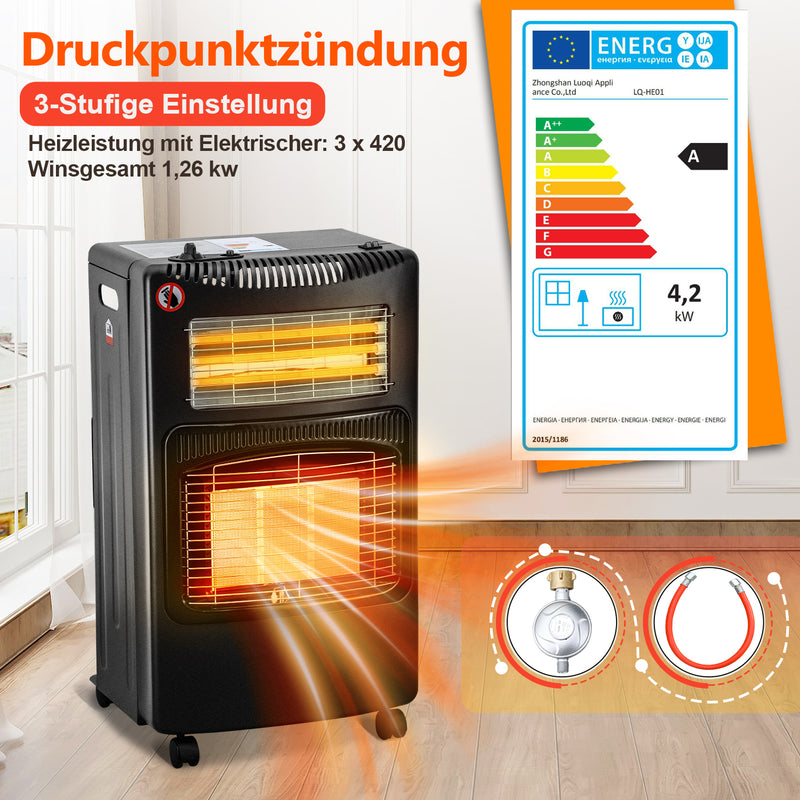Sonnewelt Gasheizer 4200W und 1260W Elektrische Gasheizgerät mit Druckminderer