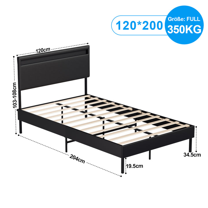 Sonnewelt upholstered bed frame with headboard leather LED lighting