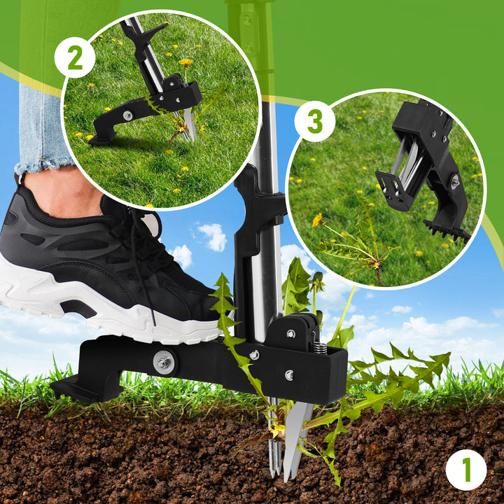 Sonnewelt Unkrautstecher Löwenzahnstecher mit Stiel,Auswerfer und Fußpedal