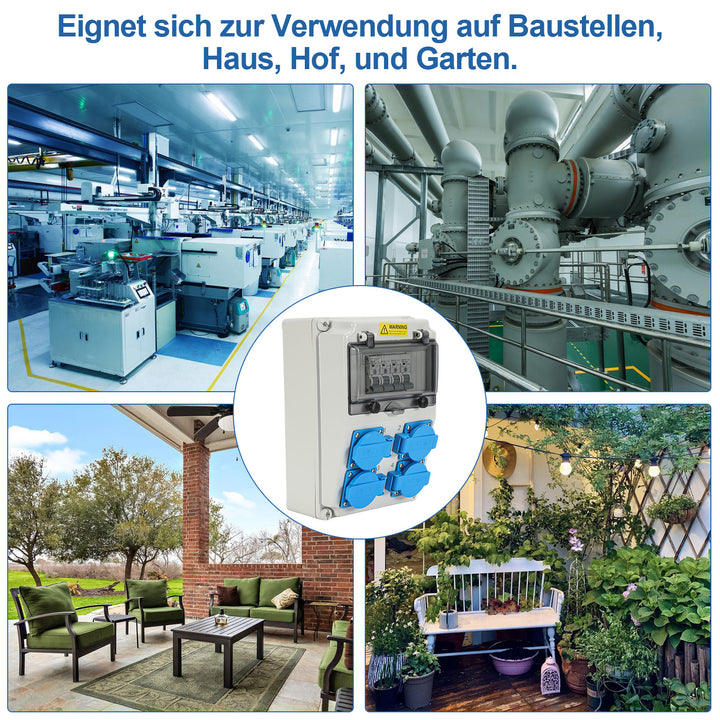 Sonnewelt Wandverteiler mit 4xSchuko-Steckdose16A 250V, 4xCEE Steckdosen 16A 1P