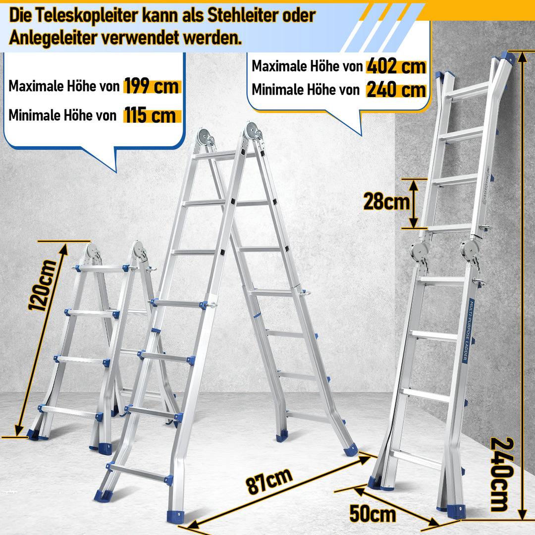 Sonnewelt Teleskopleiter Multifunktionsleiter 3 in 1 Aluleiter