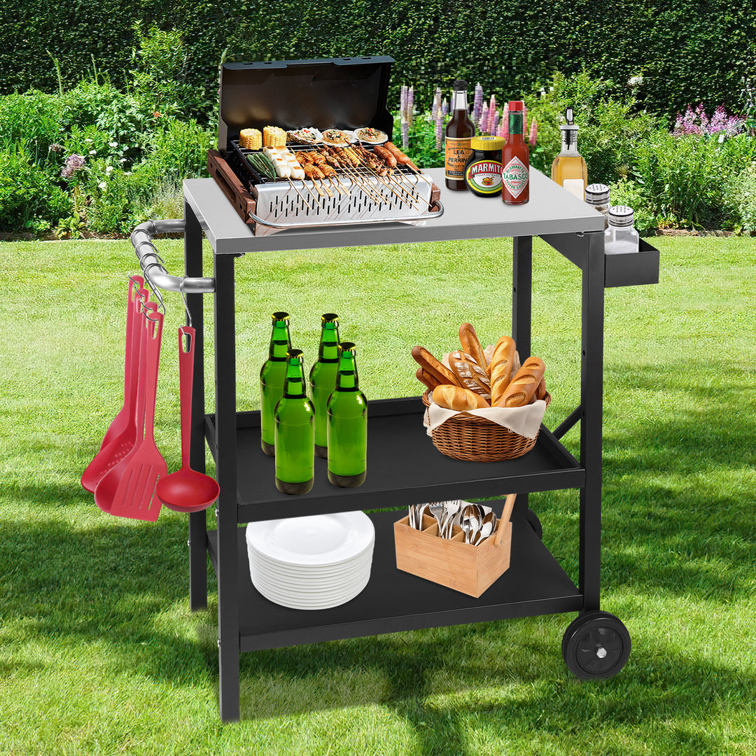 Sonnewelt Grillwagen Grilltisch Höhenverstellbar mit 3 Ablagen BBQ