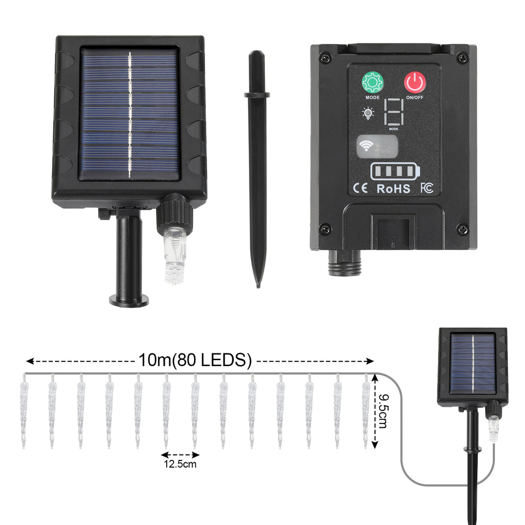 Sonnewelt Solar Icicle Fairy Lights with Remote Control 10m