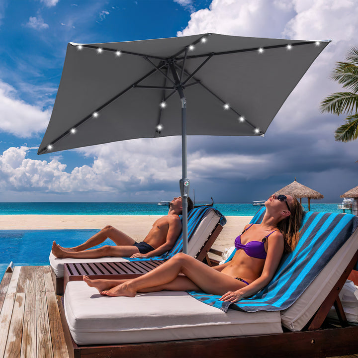 Sonnewelt Sonnenschirm 210x140 / 300x200cm Rechteckig mit LED Solar