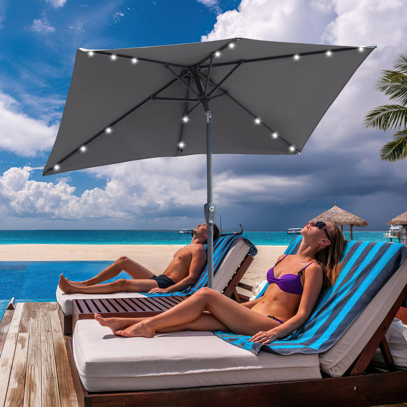 Sonnewelt Sonnenschirm 210x140 / 300x200cm Rechteckig mit LED Solar