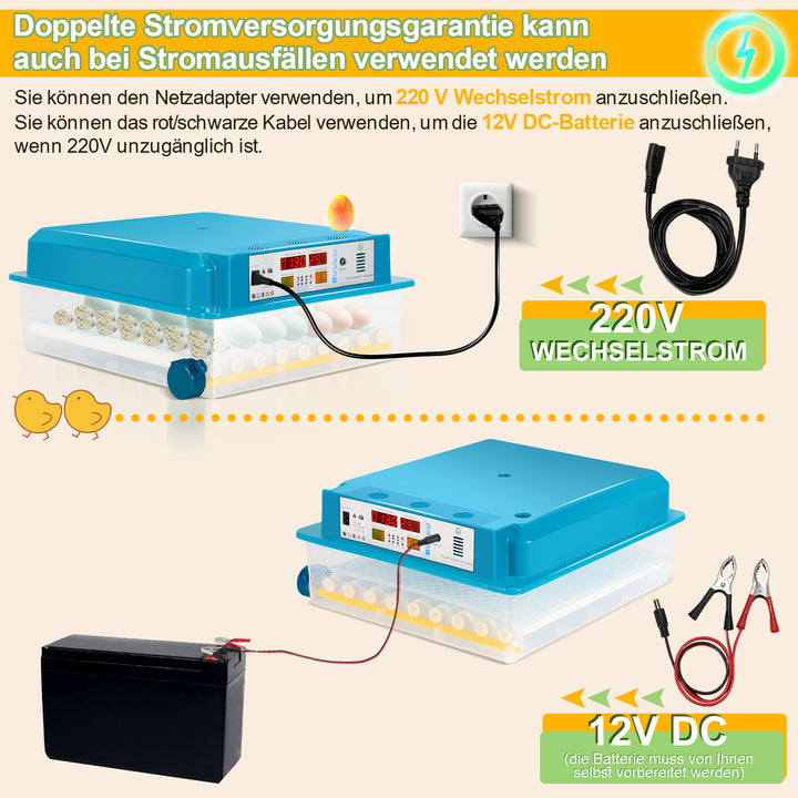 Sonnewelt Brutautomat Vollautomatisch Inkubator für Hühner 64 Eier