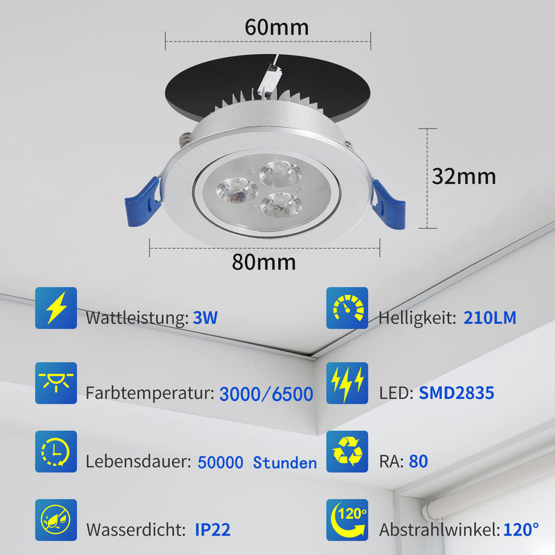 Sonnewelt LED Einbaustrahler 20x 3W Kaltweiß/Warmweiß Extra flach