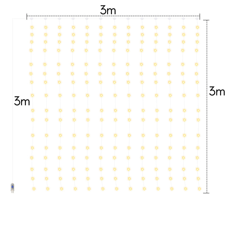 Sonnewelt LED Lichtervorhang 3x3m/3x6m Warmweiß/Farbe