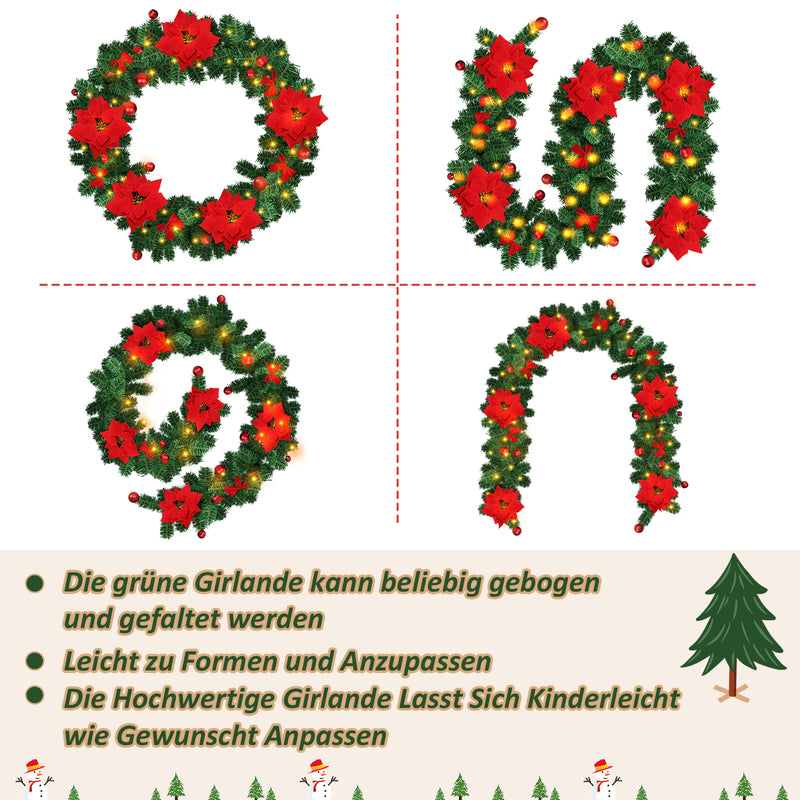 Sonnewelt Weihnachtsgirlande 2.7m mit Blumen
