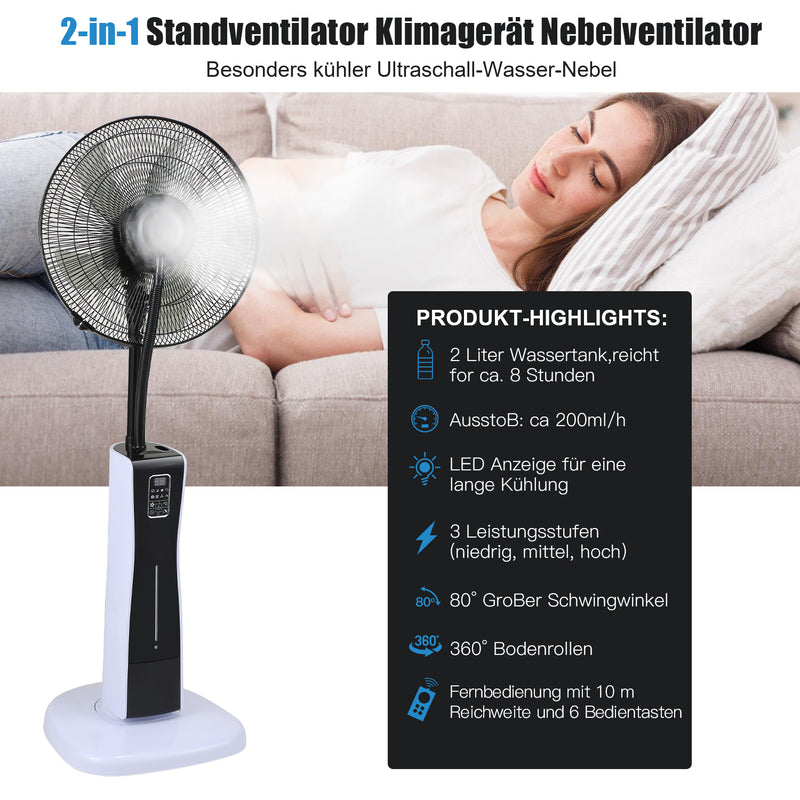 Sonnewelt Standventilator mit Wasserkühlung Ultraschall-Sprühnebel