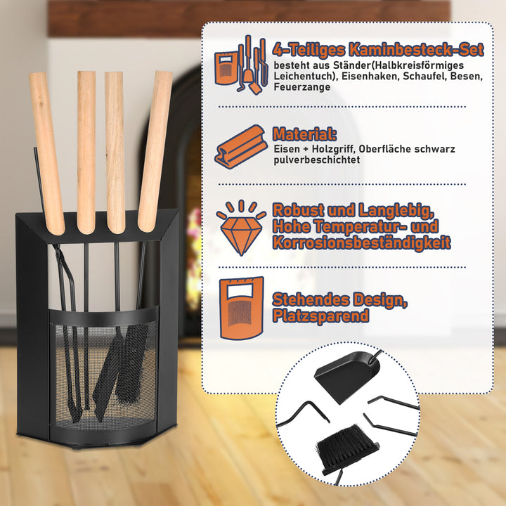 Sonnewelt fireplace tools 4-piece fireplace tools set wooden handle