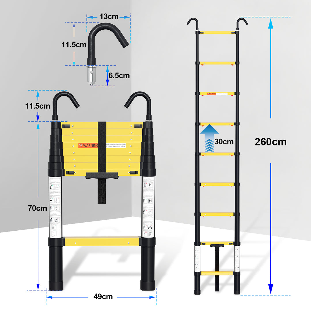 Sonnewelt Telescopic Ladder Aluminium with Slow Shrinkage Function and Removable Hook