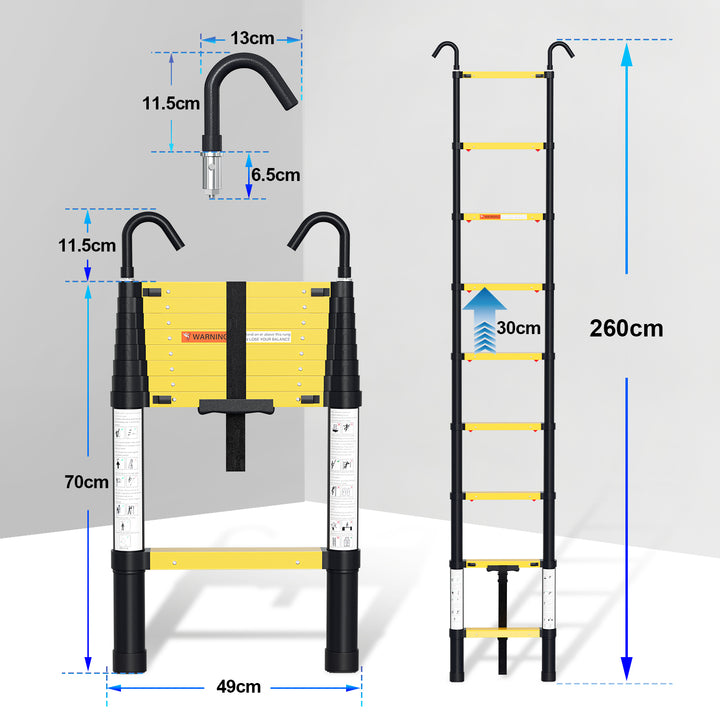 Sonnewelt Telescopic Ladder Aluminium with Slow Shrinkage Function and Removable Hook