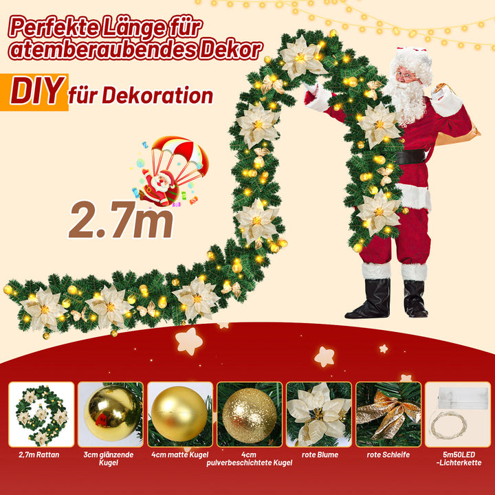 Sonnewelt Weihnachtsgirlande 2.7m mit Blumen