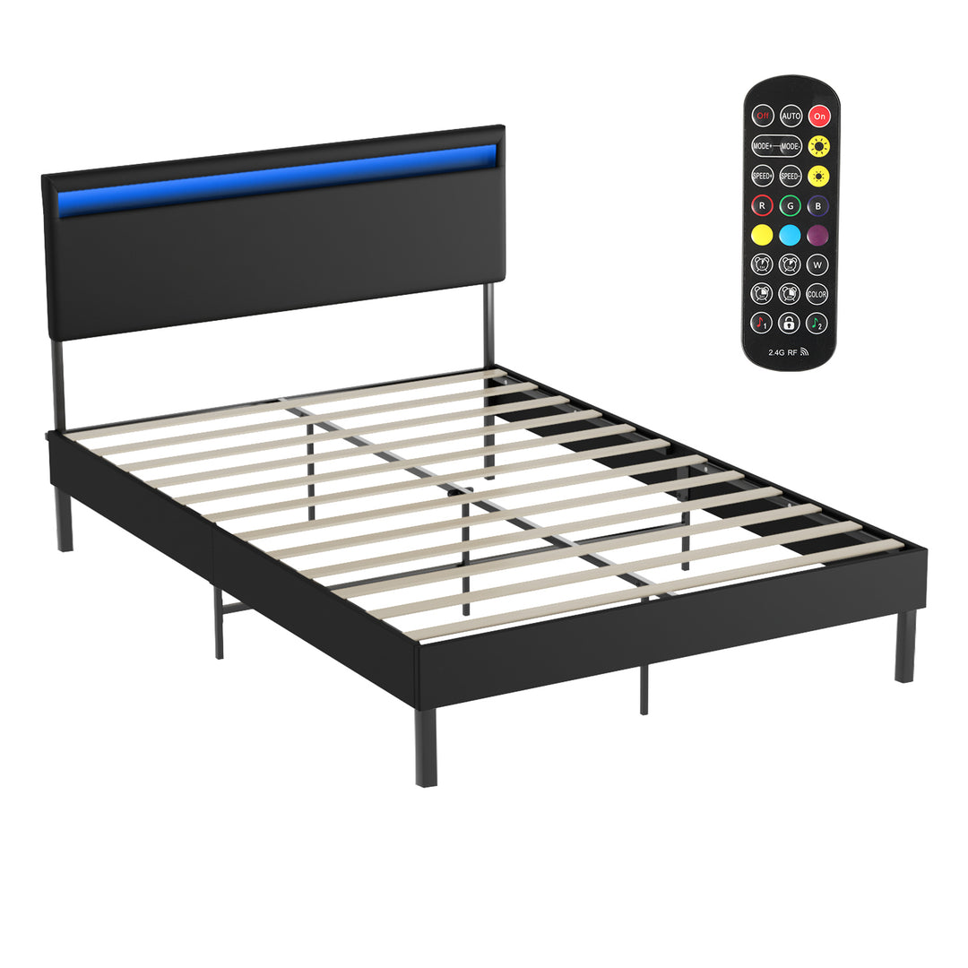Sonnewelt upholstered bed frame with headboard leather LED lighting