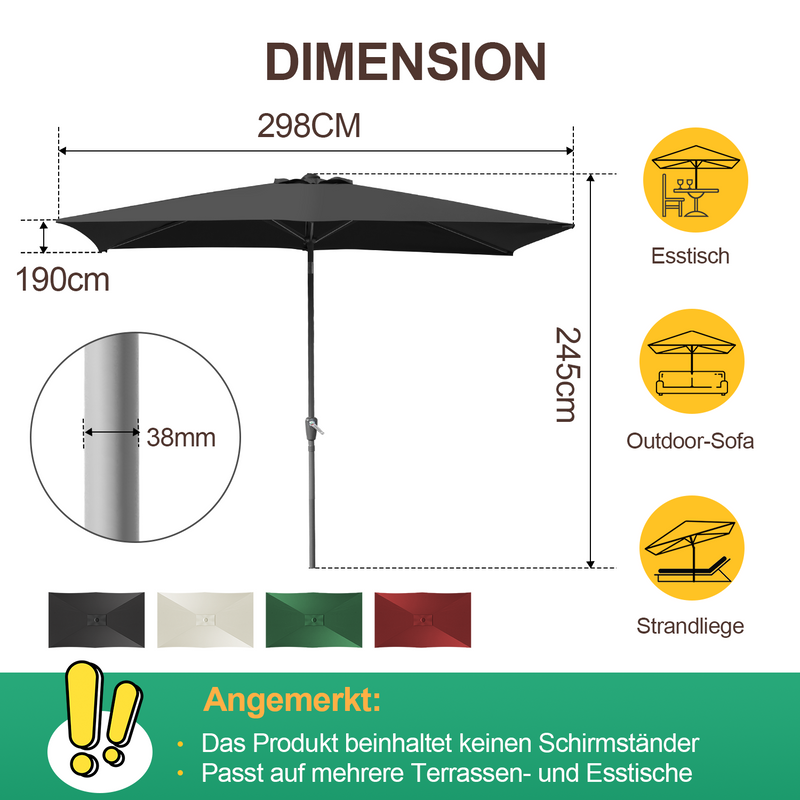 Sonnewelt Sonnenschirm 210x140 / 300x200cm Rechteckig