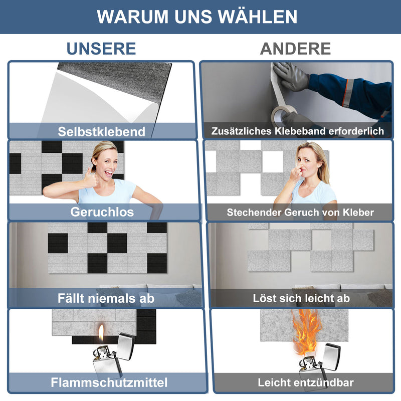 Sonnewelt Akustikplatten Wandpaneele Selbstklebend 12/18 Stück Quadratisch Kacheln