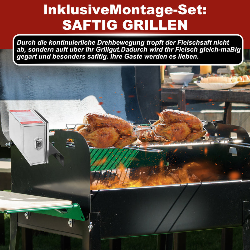 Sonnewelt BBQ Grillspieß Edelstahl Motor 4x Fleischnadel