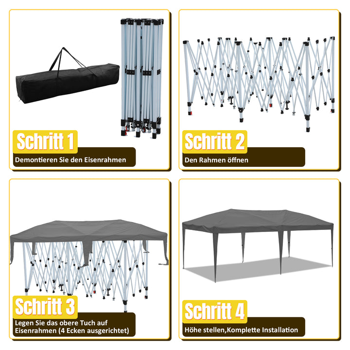 Sonnewelt Pop-Up Pavillon Gazebo mit Zentralverriegelung 3x6m