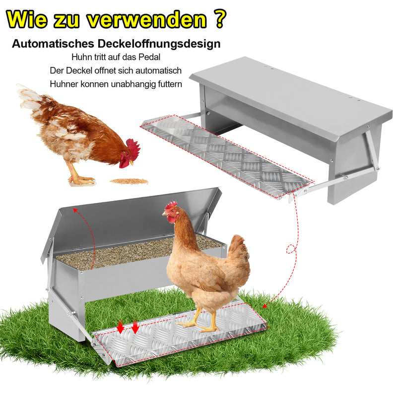 Sonnewelt Futterautomat für hühner Fußpedal selbstöffnender 5kg