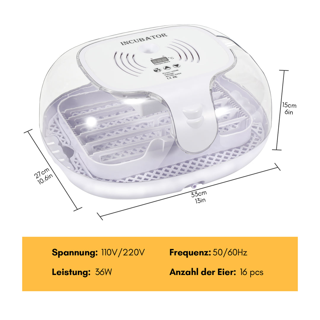 Sonnewelt Brutautomat Vollautomatisch Inkubator für Hühner 16 Eier